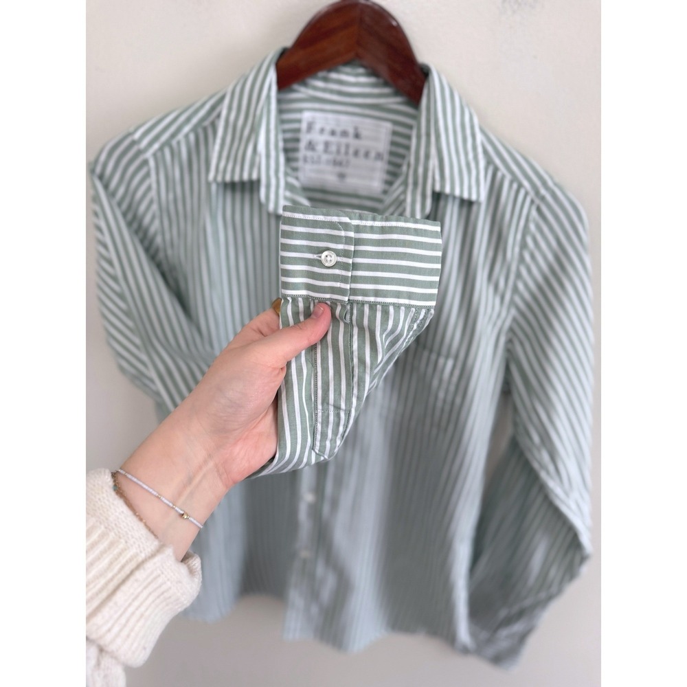 Frank & Eileen Barry Stripe Tailored Green White Button Down Shirt Cotton SZ XS - Picture 7 of 11